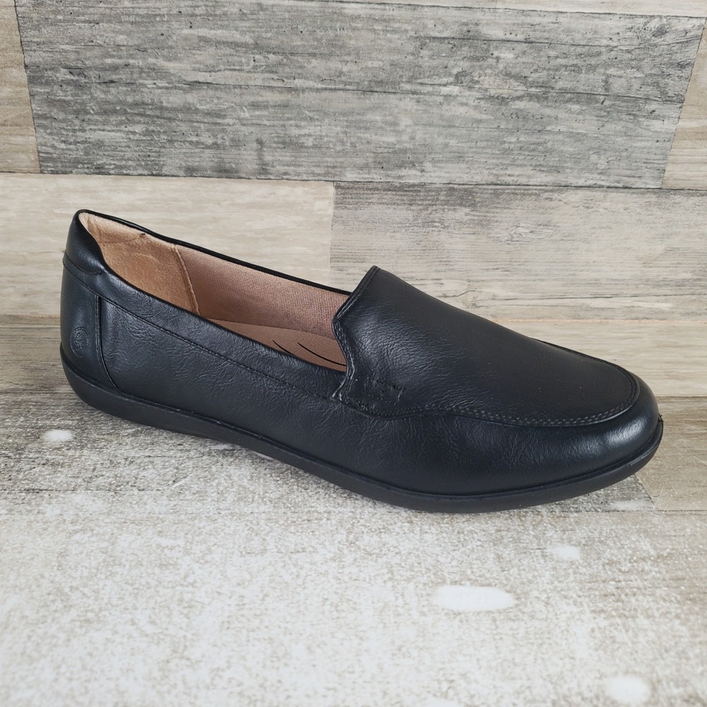 LifeStride Nina Womens Loafers Sz 8.5 M Black Faux Leather Slip On Round Toe